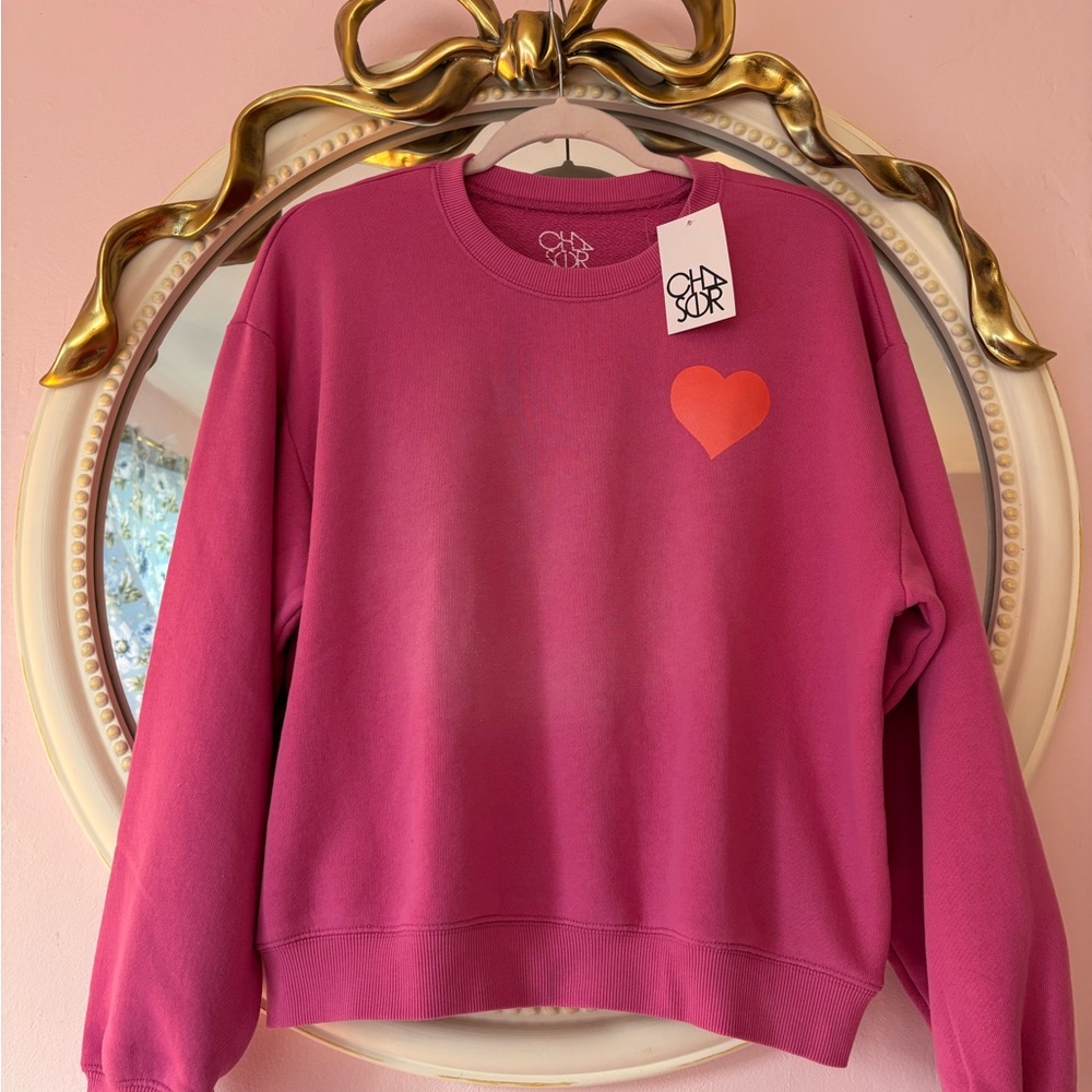 CHASER Heart Graphic Crew Neck Sweatshirt NWT